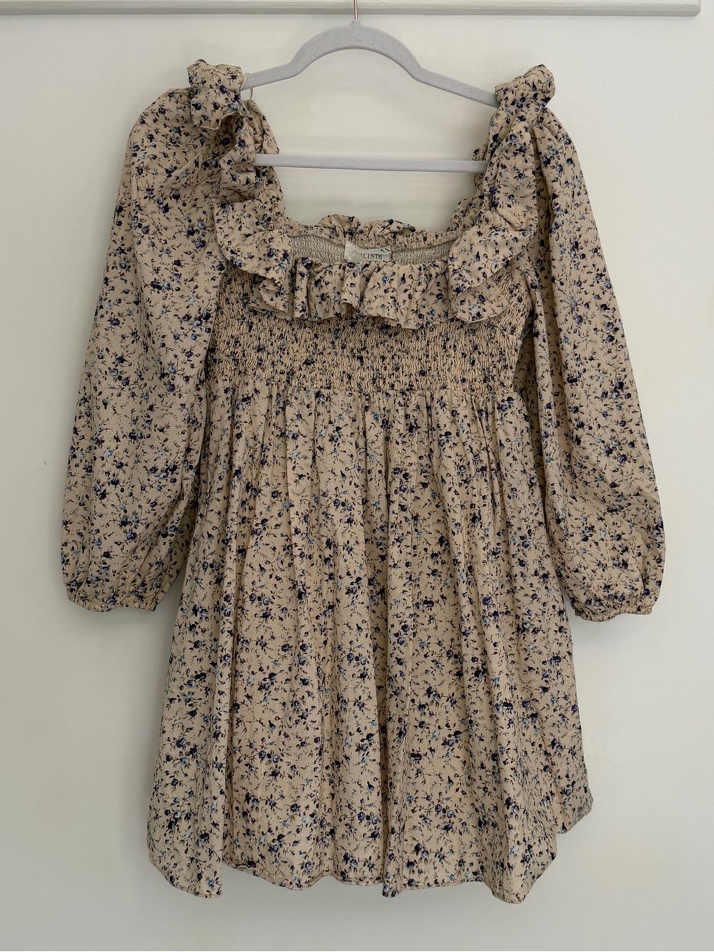Hyacinth House "Blue Freesia Floral" Mini Smocked Square Neck Babydoll Dress